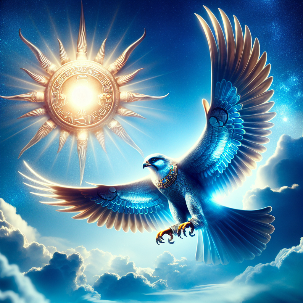 Horus depicted as a falcon with the sun behind him